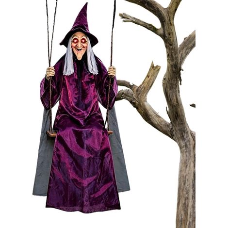 Décoration Halloween Sorcière Balançante 1,8 m Taille Réelle Extérieur Sorcière oscillante suspendue Pour jardin, porche, pelouse, cheminée, maison, fête, maisons (1/5)