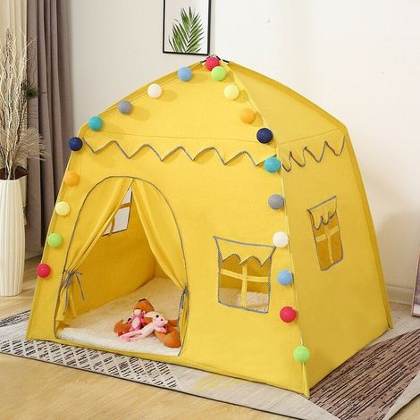Tente de Jeux- Maison de jeu, 135x105x125cm, Petite maison pliable, adaptée à l'intérieur et à l'extérieur- Jaune (1/5)