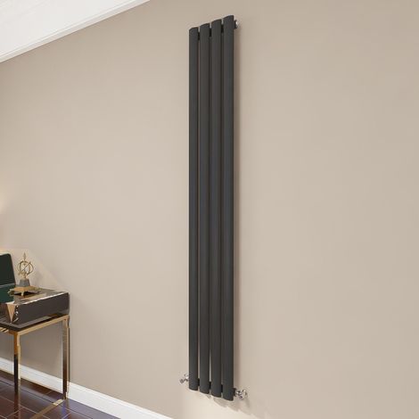 AICA Oval Column Radiator 1800x236mm Central Heating Vertical Single Stylish Black