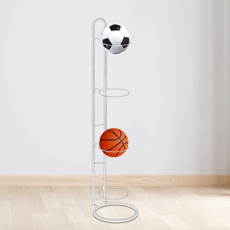 Support de rangement pour ballons de basket à 4 niveaux – Blanc (1/5)