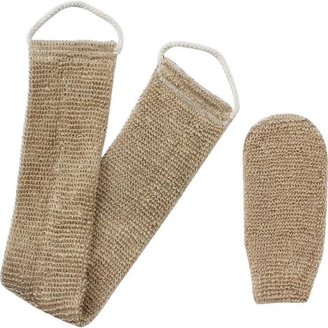 Sangle Lave Dos Gant de Crin Eponge Exfoliante Dos en Chanvre Naturel pour Corps Dos Douche Bain Hommes Femmes