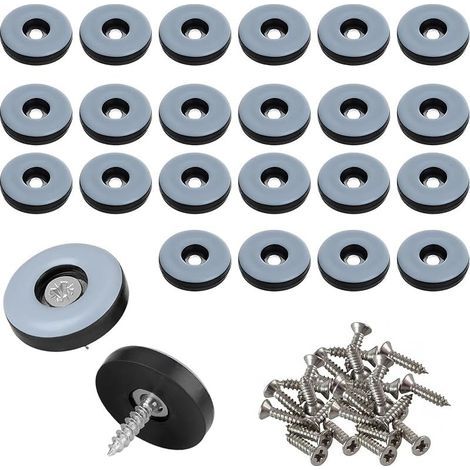 24Pièces Patins en Téflon à Visser Ø 22mm Patins de Meubles (Ronds, Noirs) avec 24 vis en Acier Inoxydable PTFE Patins Glisseurs pour Meubles pour Protection Efficace de Vos Meubles, chaises, sols (1/5)