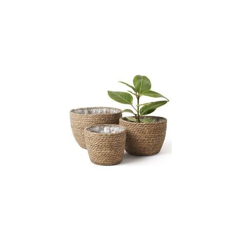 Panier de jardinière d'intérieur en jonc de mer,cache-pots de fleurs, contenants pour plantes, naturel (lot de 3) (1/4)