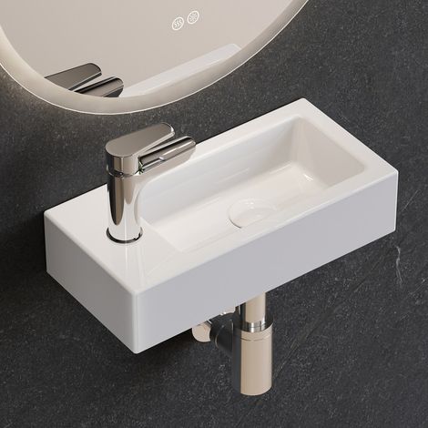 HOROW Lavabo sospeso piccolo 37 cm bianco in ceramica con foro destro (1/5)
