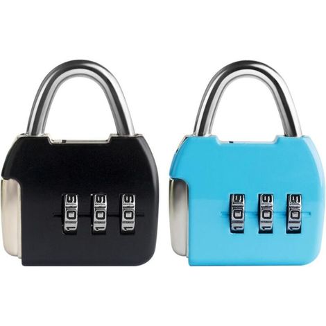 Lot de 2 Petit cadenas à combinaison, combinaison à 3 chiffres, cadenas de voyage, cadenas portable avec code pour valise, boîte, agenda, noir et bleu (1/5)