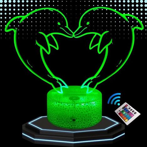 Lampe de Chevet 3D LED - Dauphin - Multicolore - Tactile - Télécommande - Décoration Intérieure (1/5)