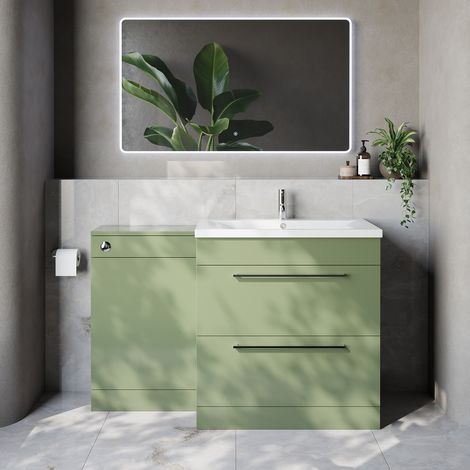 Napoli 460 Olive Green 1300mm 2 Drawer Vanity Unit Toilet Suite with Glide Basin - 1300mm - Chrome 480mm HandleWithout Kingston Toilet Pan