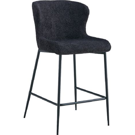 Chaise de comptoir LISE – Tissu bouclé coloris gris foncé – Pieds en métal noir – Style design/industriel (1/5)
