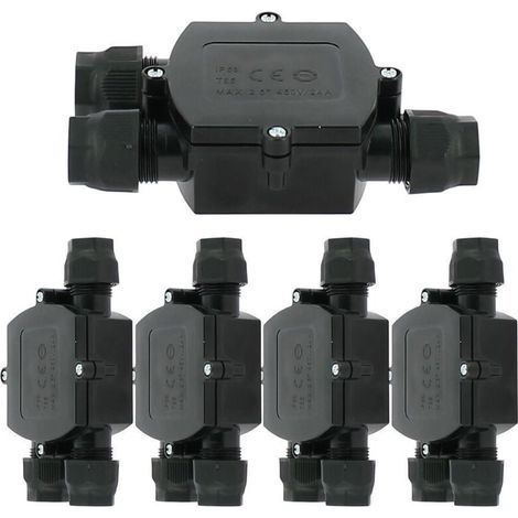 Pack of 5 three-way waterproof interconnect boxes – 5 to 10 mm cable connectors – dimensions 115 x 79 x 31 mm – IP68 standard (1/5)