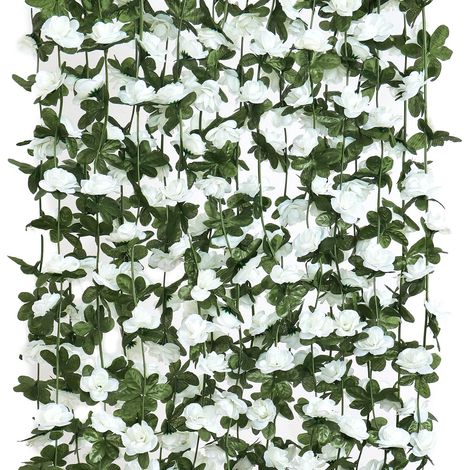 Guirlande de fleurs artificielles de 9 pieds (22 m) - Faux roses orange pour décoration intérieure et extérieure, dans des tons blancs