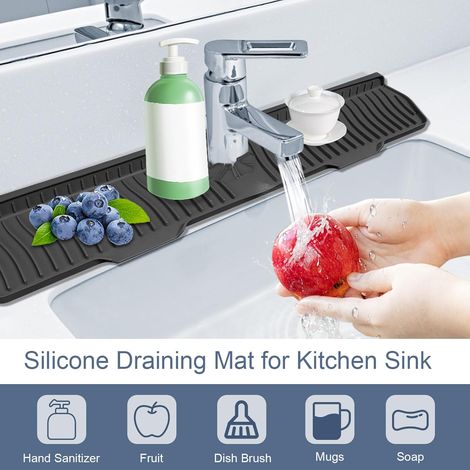 Tapis anti-éclaboussures de robinet de 61cm, tapis de drainage pliable en silicone pour robinet de lavabo (salle de bain, cuisine), noir (1/5)