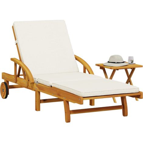 vidaXL Lettino Prendisole con Cuscino e Tavolino Legno Massello (1/5)