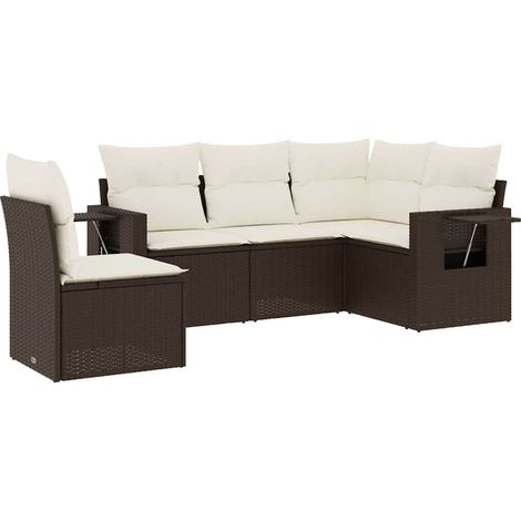 Set Divano da Giardino 5 pz Salotto da Giardino con Cuscini Marrone in Polyrattan (1/5)