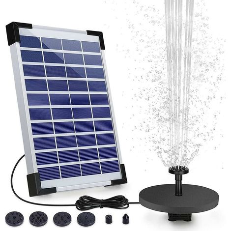 Pompe Solaire - 5,5 W - Avec Batterie Intégrée Lithium - 6 Buses Réglables - Pour Bassin Jardin Aquarium Bain Oiseau - 1 Pièce (1/5)