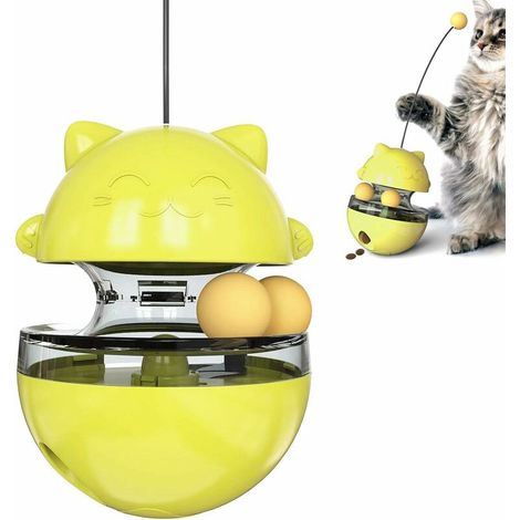 (Jaune) Jouets pour chat 4 en 1, boules interactives pour chat avec doubles boules, jouets interactifs pour chat, distributeur de nourriture pour chat facile à nettoyer, jouets interactifs pour chat a (1/5)