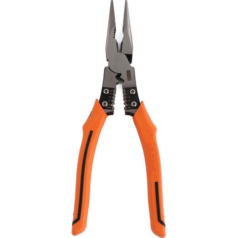Dénude-fils orange à bec effilé, pince coupe-câble rapide et incisive, poignée antidérapante, économique en effort, pour électricien. (1/5)