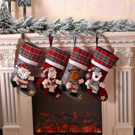 Ensemble de 4 bas de Noël, poupée créative de Noël, bottes Nikolaus, sac cadeau, remorque pour sapin de Noël, décoration de Noël pour fête de Noël (1/5)