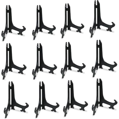 Supports pour Assiettes en Plastique - Lot de 12 Chevalets Présentoirs pour Assiettes Décoratives, Cadres Photos et Plaques - Noir (1/5)