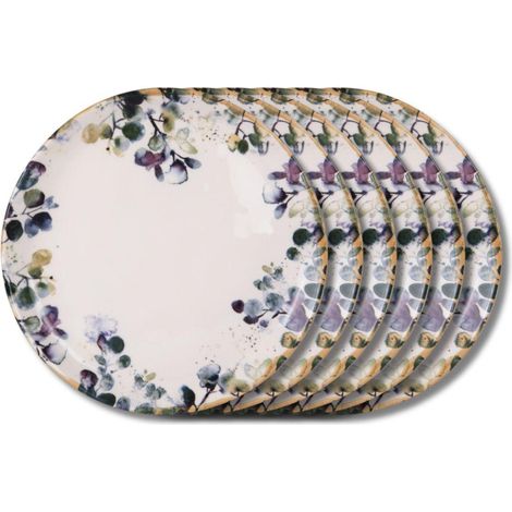 Assiette plate en faïence 28 cm – Lot de 6 – Motifs aquarelle – Compatible lave-vaisselle et micro-ondes – Table Passion