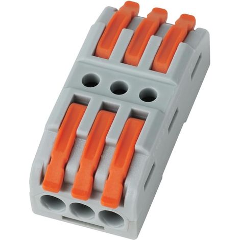 50 Pcs 3 Way Lever-In Line Connection Terminals - Quick Electrical Connectors for Extending and Repairing Cables, Universal Junction Terminals (0.08-4mm²), Grey/Orange (1/5)