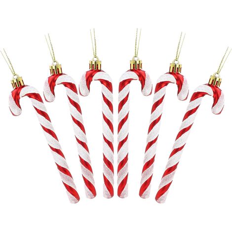 Ensemble de 6 cannes de Noël scintillantes, décorations pour sapin, avec cordon de suspension, 13 cm