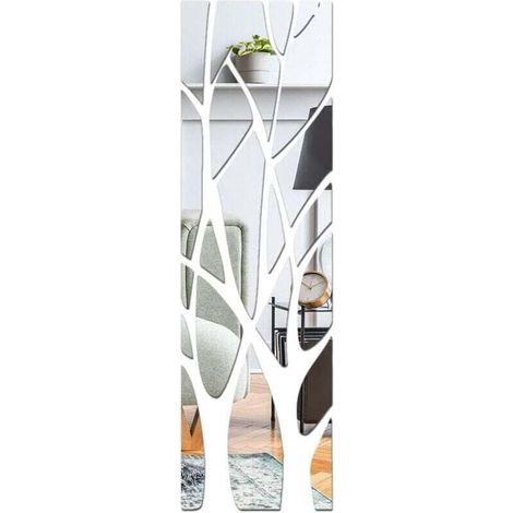 3D-Baumstamm-Spiegel-Wandtattoos, Ast-Spiegel-Wandaufkleber, selbstklebende Spiegelaufkleber, Heimdekoration für Flur, Wohnzimmer, Schlafzimmer, Silber - Crezuo (1/4)