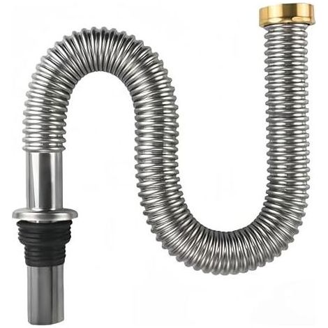 Tuyau d'évacuation flexible pour évier, siphon de cuisine flexible, résistant aux hautes températures, en acier inoxydable, siphon flexible pour lavabo (60 cm) (1/4)