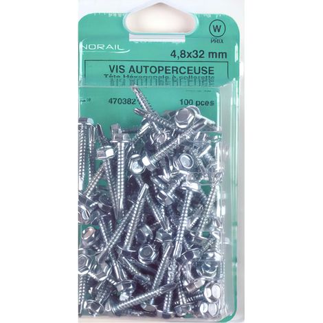 Blister de 100 vis autoperceuses tête hexagonale 4,8 x 31,7 mm - Zingué - VAFH4831702CP100