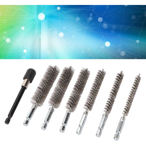 Jeu de 7 Brosses à Tubes en Acier Inoxydable pour Nettoyage avec Perceuse - Différents Diamètres, Brosses Métalliques Inox, Inclus Barre d'Extension (1/5)