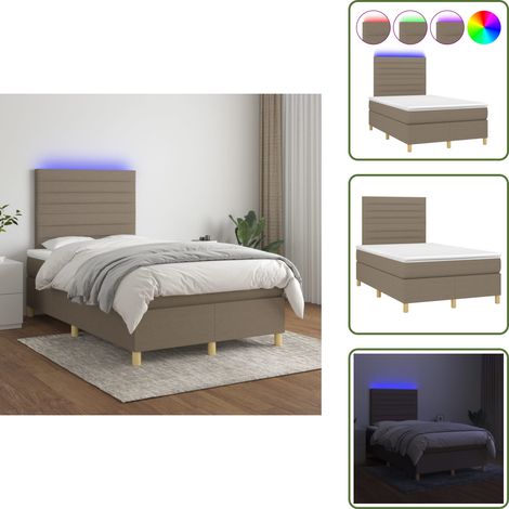 Cama gris taupe - vidaXL Cama box spring con colchón y LED tela gris taupe 120x200 cm - Cama con cabecero ajustable