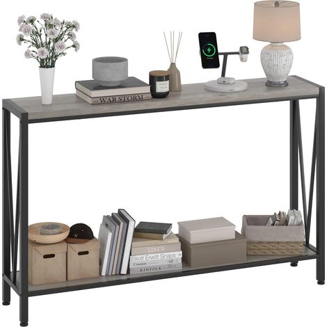 Table console 120 cm gris, 2 niveaux, entrée et salon (1/5)