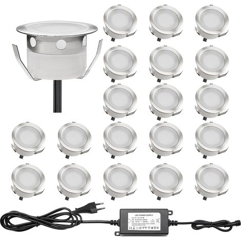 Lot de 20 Encastré Terrasse Bois Luminaire Kits LED Spot Encastrables Etanche pour Patio Escalier DC 12V Etanche IP67 (Bleu) (1/5)