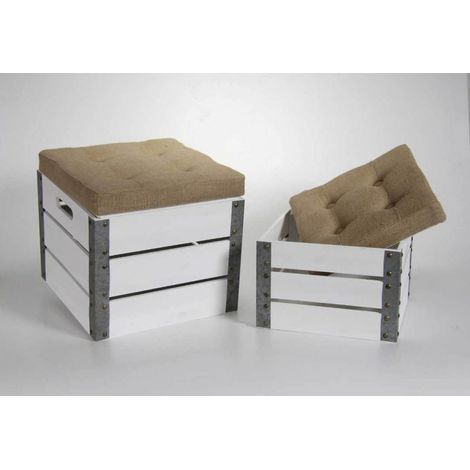 Puf caja de madera cofre 2 piezas