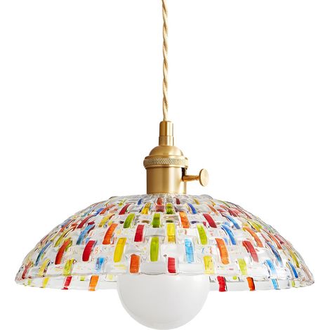Lampe à Suspension en Verre Mosaïque Coloré avec Douille Dorée Vintage, Hauteur Réglable, Lampe Suspendue de Plafond E27 pour Îlot de Cuisine Salle à Manger Chambre (30CM) (1/5)