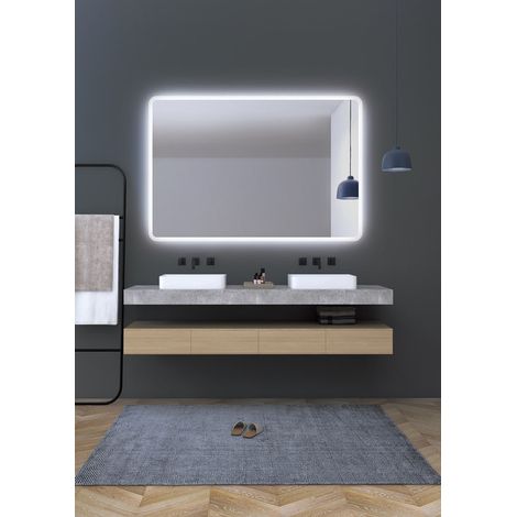 Espejo con luz led con cantos redondeados, contorno arenado de luz fría, doble sensor antivaho - Espejos para baño, vestidor, maquillaje 80 X 80Cm (1/5)