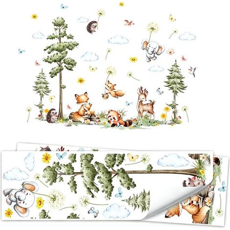 Vinilo decorativo de pared con grandes animales del bosque. Ideal para habitacio，guarderías y salones. Decoración de pared. 30 x 90 cm，30 x 90 cm (1/5)