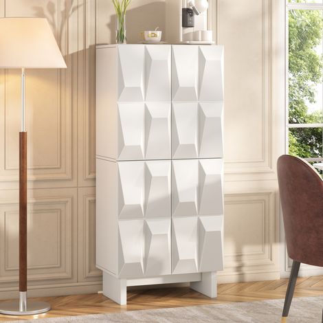 Armario alto zapatero o aparador (60.5x34x135.5 cm), 4 puertas, 4 niveles de almacenaje, tablero de partículas, blanco (1/5)