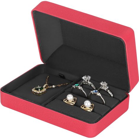 Boîte à bijoux en velours pour bracelet, collier, pendentif, boucles d'oreilles, bague, petite boîte de rangement de bijoux de voyage (rouge) (1/5)