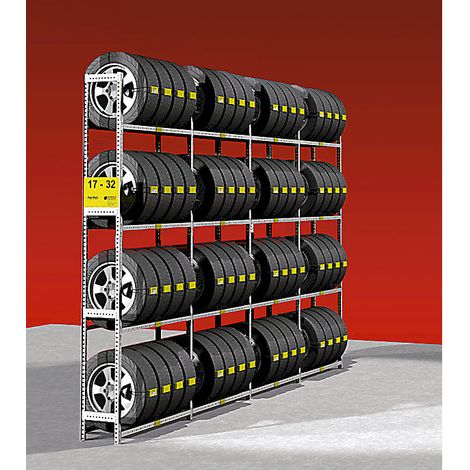 Rayonnage galvanisé pour pneus – 1070 mm largeur – 320 mm profondeur – Capacité 200 kg par niveau – Assemblage rapide sans outils – Certeo