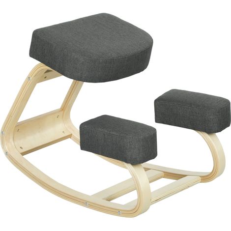 Ergonomischer Kniehocker, gepolsterte Fußstütze für gesunde Haltung, Birkenholz, max. Belastbarkeit 120 kg, dunkelgrau