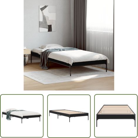 The Living Store Cadre de lit sans matelas noir 100x200 cm - Cadre De Lit - Lit Double - Lit Noir - Meuble Chambre - Literie (1/5)