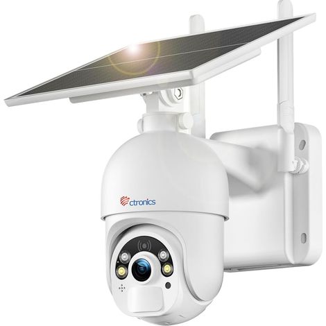 Ctronics 5MP Caméra Surveillance Panneau Solaire 6W Alarme Sonore&Lumineuse Contrôle à Distance PC/Téléphone Vision Nocturne Couleur Détection Humaine Blanc (1/5)