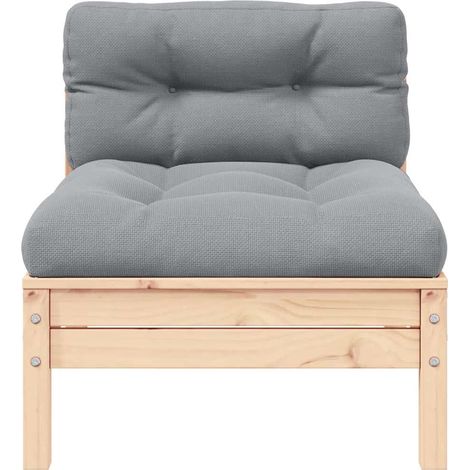 vidaXL Garden Middle Sofa with Grey Cushions Solid Wood Pine