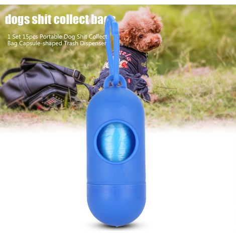 Lot de 15 sacs à déjections canines portables en forme de capsule, distributeur de déchets bleu (1/5)