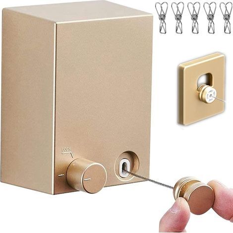Étendoir à linge d'intérieur rétractable, en acier inoxydable avec boîtier en ABS, doré (1/3)