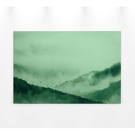 Tableau vert paysage montagne | Tableau sur toile effet aquarelle idéal salle de bain couloir & bureau | Tableau décoration montagne 0,9 x 0,6 m (1/5)