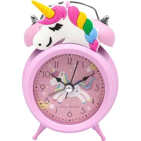 Réveil licorne mignon pour filles et enfants - Aiguille des secondes silencieuse - Double sonnerie extra forte - Décoration de chambre - Rétroéclairage - Licorne (1/3)