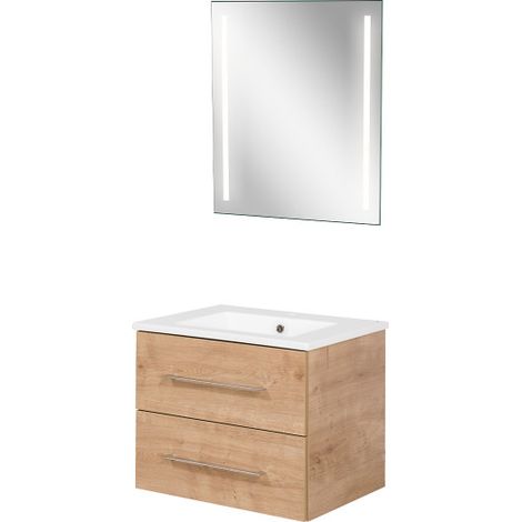 Fackelmann B.perfekt Badmöbel Set 3-teilig, 60 cm, Braun hell, LED-Spiegel-09819 (1/4)