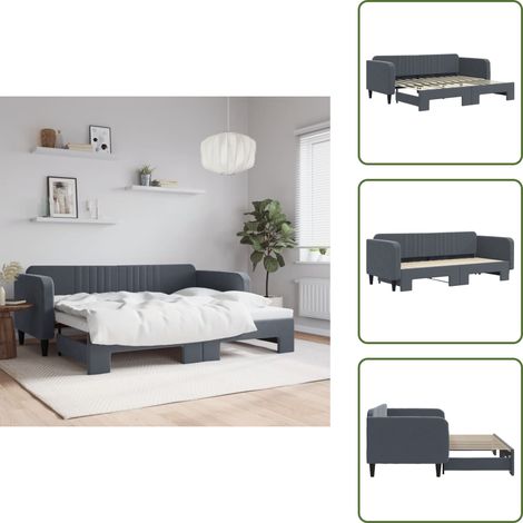 Tagesbett Ausziehbar Dunkelgrau 90x200 cm Samt - Ausziehbares Tagesbett - Ausziehbare Tagesbetten - Schlafbett - Gästebett (1/5)