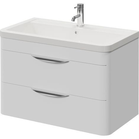 Oslo Gloss White 800mm Wall Mounted 2 Drawer Vanity Unit with Leni Basin - 800mm - Oslo Standard Handle